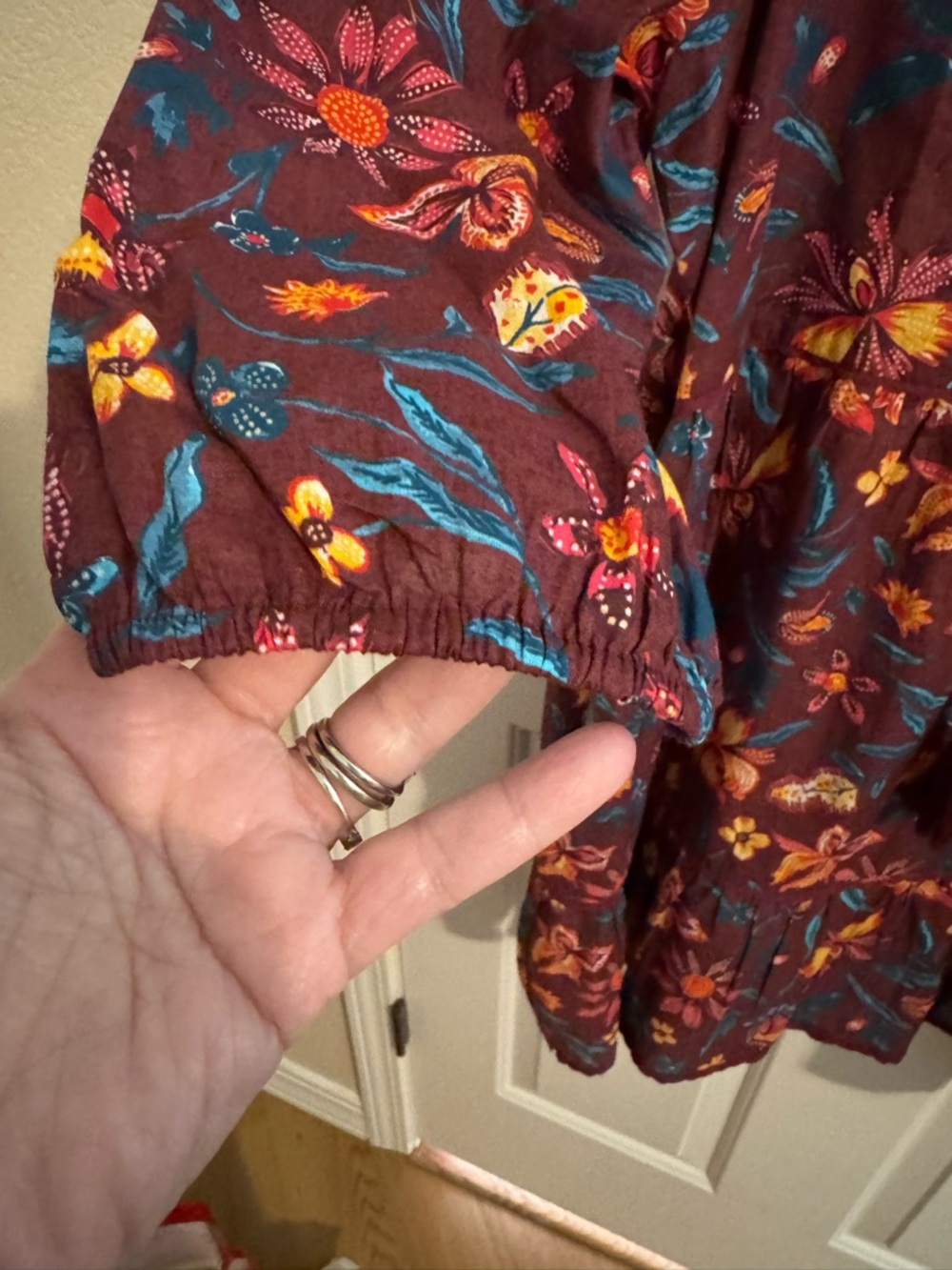 Sundance Eternal Summer dress, XL peasant, v-neck cotton red yellow floral - Picture 5 of 9